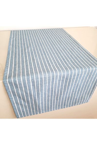 Fabric by Gülçin Koton Βαμβακερό ύφασμα Cloud Blue Line Runner