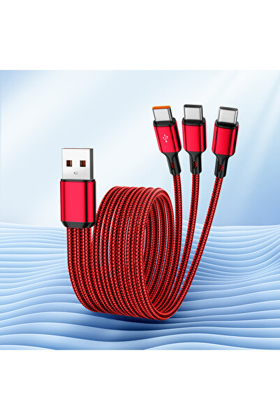Choice كابل شحن سريع 3 في 1 USB إلى 3 × Type-C أحمر بطول 0.2 متر، 100 وات 6 أ...