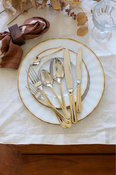 MSWISHŞEYMAÇETİN Solingen Ayasofya Silver Gold 42 Piece Cutlery Set