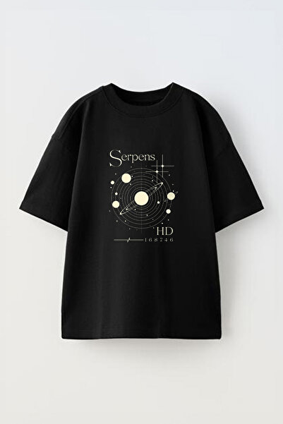 Anetos Μπλουζάκι Serpens Costellation Front με τύπωμα Cotton Black oversized