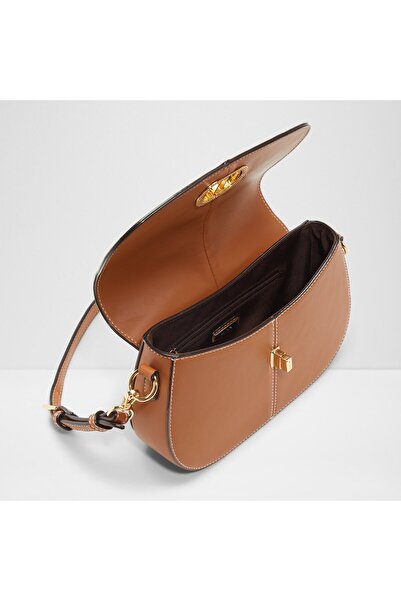 Aldo Ruyana - Women's Faux Leather Red Brown Twist Lock Closure Medium Shoulder Bag