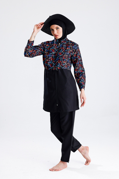 medipek Water Repellent Parachute Hijab Swimsuit Black Yellow