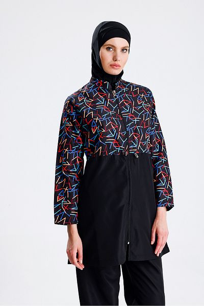 medipek Water Repellent Parachute Hijab Swimsuit Black Yellow