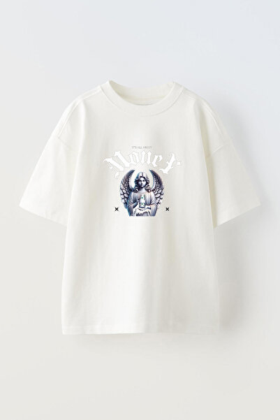 Anetos Tricou Money Angel Front cu imprimeu Cotton White supradimensionat