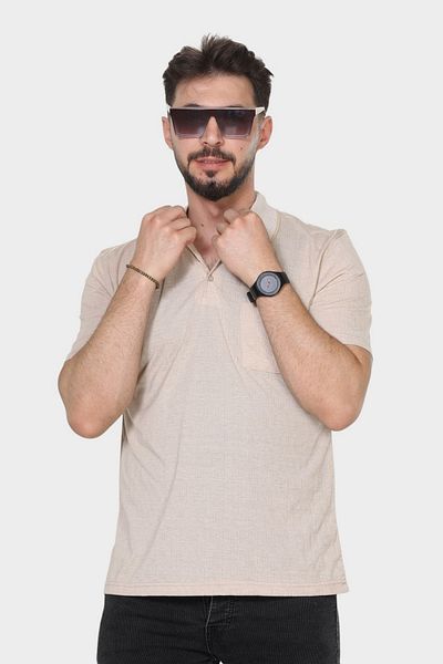 HEDEFNUR TEKSTİL Ανδρικό μπλουζάκι Dad με γιακά και τσέπη με μοτίβο κλασική εφαρμογή