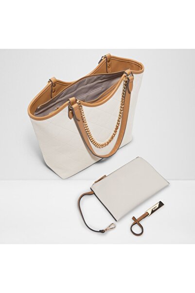 Aldo Ybelihar - Women's Faux Leather Ecru Top Zipper Closure Large Size Bag