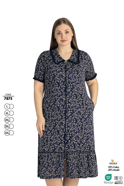 ROMEO LİFE Women's Plus Size Cotton Modal Fabric Zipper Patterned Summer Dress 7875