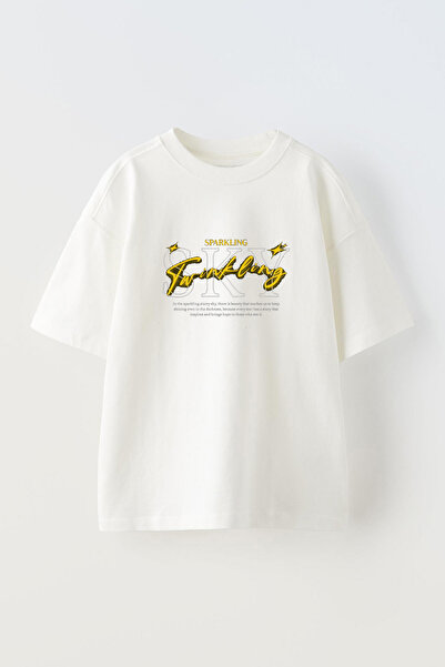 Anetos Tricou Sky Twingkling Front cu imprimeu Cotton White supradimensionat