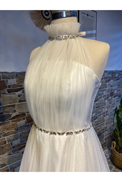 İnci Beyaz Taşlı Elbise