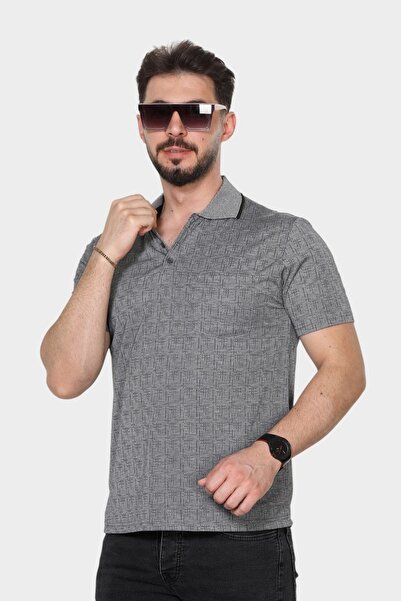 HEDEFNUR TEKSTİL Ανδρικό μπλουζάκι Dad Grey με γιακά, μοτίβο τσέπης, κλασικό κόψιμο