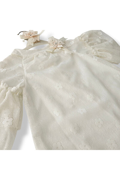 BECOL BABY TÜLLÜ ŞIK PAPATYA KIZ BEBEK UZUN ELBİSE + TOKA AKSESUARI