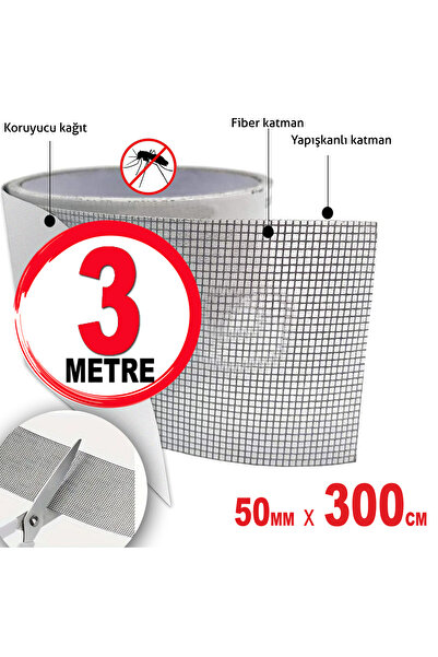 FIXALL ADHESIVE PRODUCTS Yapışkanlı Sineklik Pencere Kapı Tülü Tamir Bandı 5cm X 300 Cm. Rulo