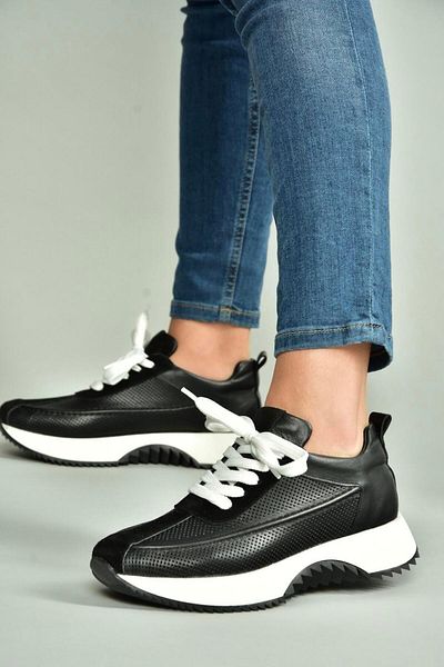 Fox Shoes U555020503 Black Genuine Leather Sports Shoes Sneakers