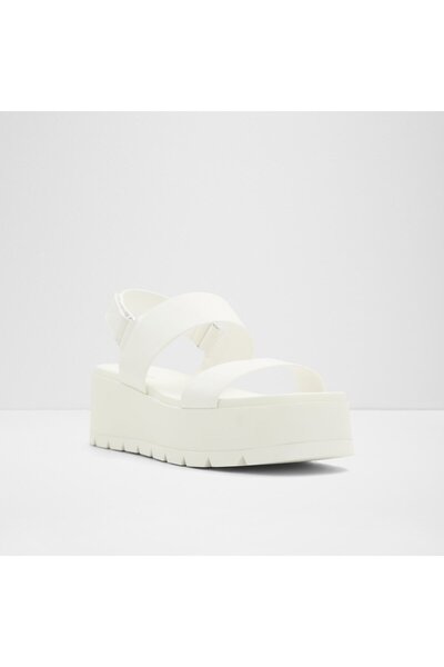 Aldo Thıla-Genuine Leather White Wedge Heel Sandals