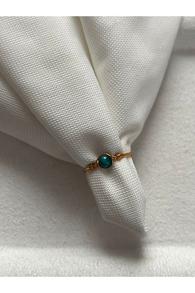 Pel Design Minimal Blue Tiger Eye Stone Adjustable Gold Wire Ring