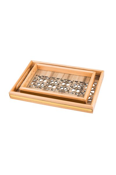 Dania Set of 2 wooden plates and trays with a decorative base and a transparent acrylic layer, size (33*23)(41*29) cm