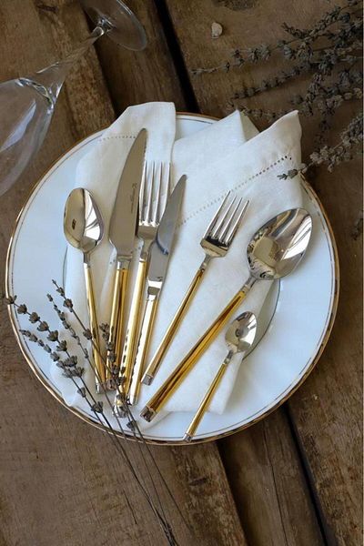 MSWISHŞEYMAÇETİN Solingen Chiragan Gold 42 Piece Cutlery Set