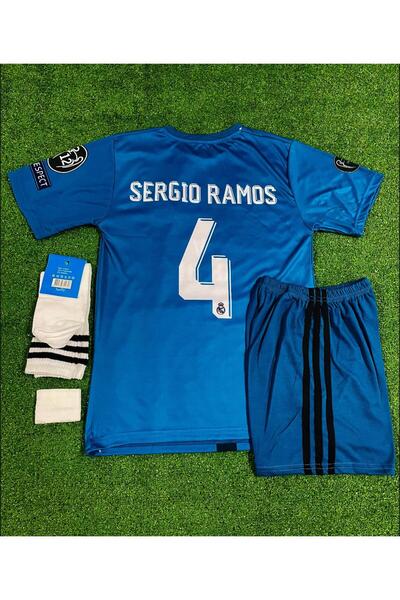 Ronson Real Madrid 2017/18 Sergio Ramos Turkuaz Çocuk Forması 4'lü Set