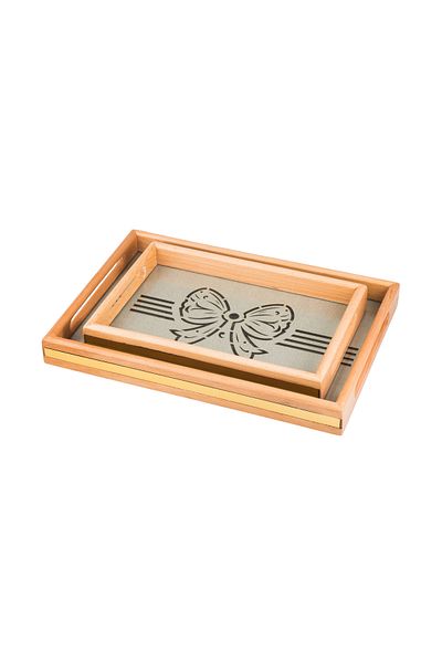 Dania Set of 2 wooden plates and trays with a decorative base and a transparent acrylic layer, size (33*23)(41*29) cm