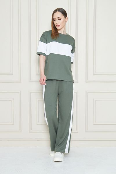 Zuzu Women's Front and Sleeve Stripe Detailed Modal Two-Piece Suit