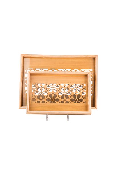 Dania Set of 2 wooden plates and trays with a decorative base and a transparent acrylic layer, size (33*23)(41*29) cm