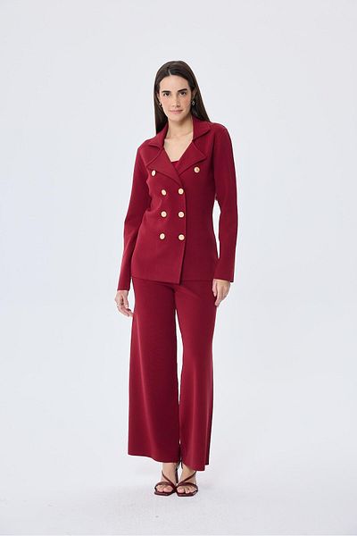Peraluna Styleboom X Peraluna KATHERINE BLAZER Blazer cu nasturi cu croiala clasica din plasa de otel Jacheta de tricotaj pentru femei - Bor