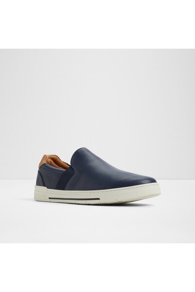 Aldo Leejay - Men's Faux Leather Navy Blue Flat Laceless Modern Design Sports Shoes