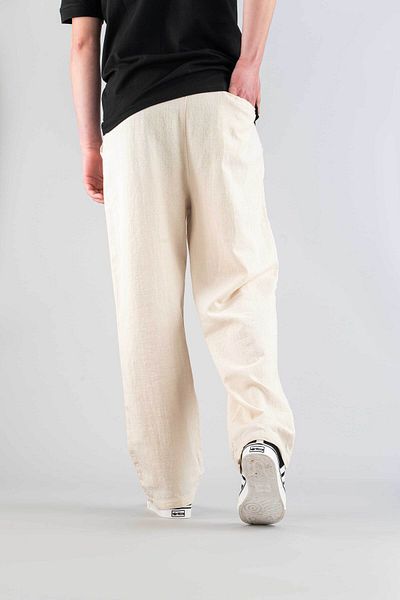 bombe Men's Gray Linen Trousers Elastic Waist Cotton Casual Pants