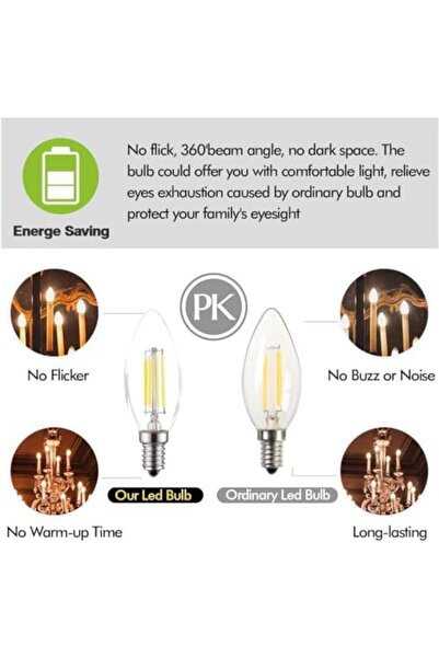 modi E14 4W Pack 10 لمبات شمعية LED تعادل 40 واط لمبات إضاءة خيطية غير قابلة للتعتيم ناعمة WW Cla