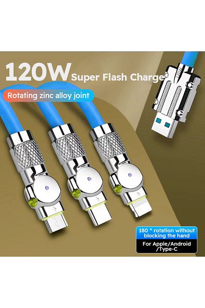 Choice 2m 02 6A 120W 3 in 1 USB Cable USB Cable Fast Charging Data Cord For Iphone Samsung Huawei Xiaomi M