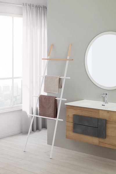 Feridras Suport vertical pentru prosoape, tip scară, alb, oțel și lemn, h 170 cm