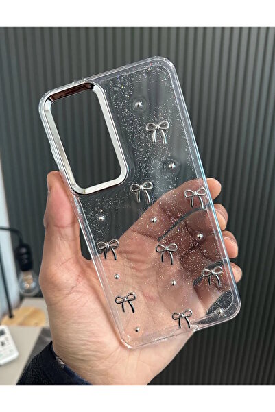 m.tk moveteck Samsung Galaxy S25 Edge Fiyonk Desenli Şeffaf Kılıf Simli Darbe...