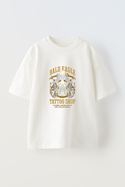 Anetos Tricou Bald Eagle Tattoo Shop din bumbac alb cu imprimeu supradimensionat