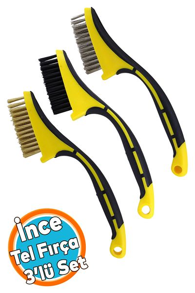 NZB Plastic Handle Set of 3 Wire Brush Metal Multi-Purpose Cleaning Brush Dirt Rust Lime Barbecue Grill