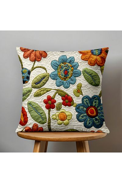 Filamente Double Sided Digital Printing Throw Pillow Case Quilted Look Floral Pattern