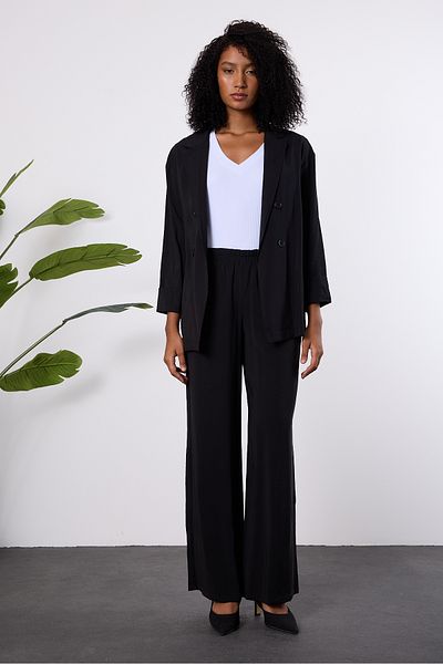 Bolivente Black Regular Elastic Waist Casual Trousers
