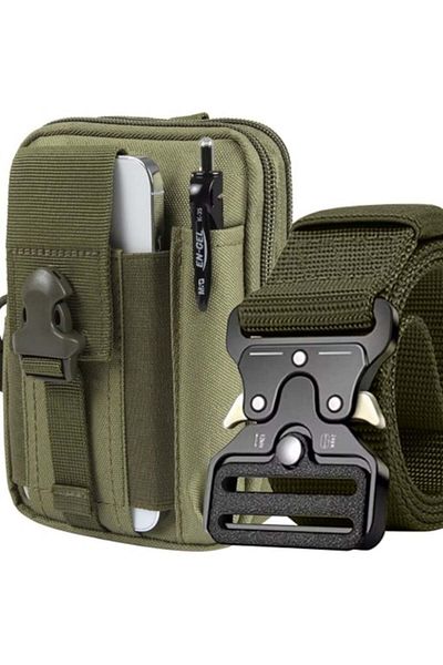 varioshop VarioShop® men's military belt and pouch set, 2 compartments, phone pocket,