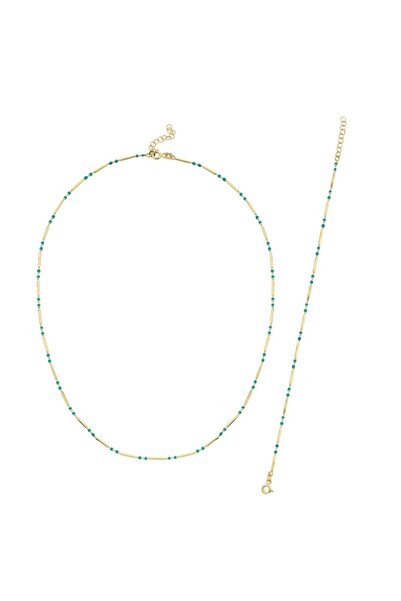 Koçak 14 Ayar Mavi Renkli Tasarım Altın Kolye Bileklik Set