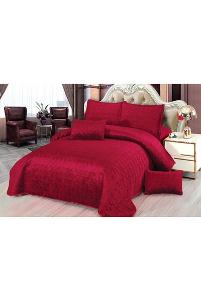 CHIRASO CHIRASO Velvet Duvet Cover Set, 5 Pieces, Duvet Cover 220 x 240 cm, 4 Pillowcases, metallic burgundy red