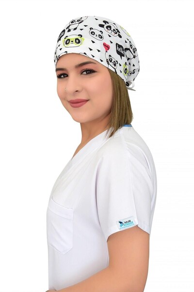 Nur Ortopedi Unisex Beyaz Panda Desenli Doktor Hemşire Aşçı Hastane Cerrahi B...