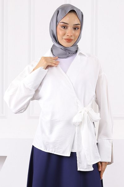 İmajButik Ecru Side Tie Shirt