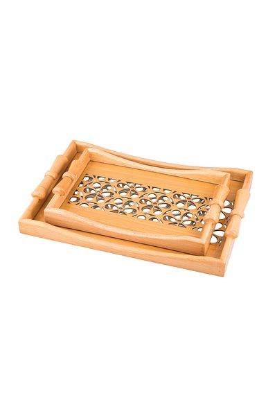 Dania Set of 2 wooden plates and trays with a decorative base and a transparent acrylic layer, size (33*23)(41*29) cm