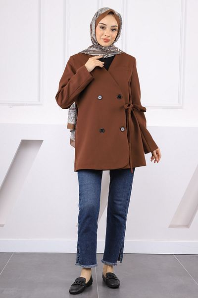 İmajButik Καφέ παλτό με δεμένη μέση