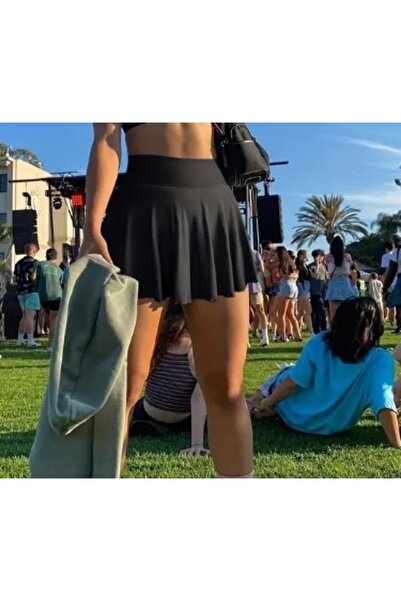 MADAM SHİLA Black High Waist Polyamide Fabric Shila Sports Skirt with Side Pocket Pockets