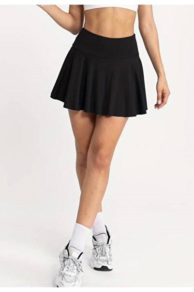 MADAM SHİLA Black High Waist Polyamide Fabric Shila Sports Skirt with Side Pocket Pockets