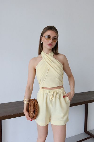 Laluvia Yellow Martina Halterneck Bustier Shorts Suit - 30361