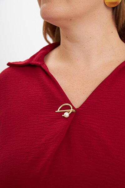 RMG Μπλούζα με λεπτομέρεια στο γιακά, μεγάλο μέγεθος, μπορντό