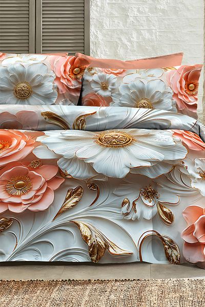 MonoHome 100% bumbac Ranforce Dowry Luxury 5d Digital Set de lenjerie de pat dublu Rose Gold