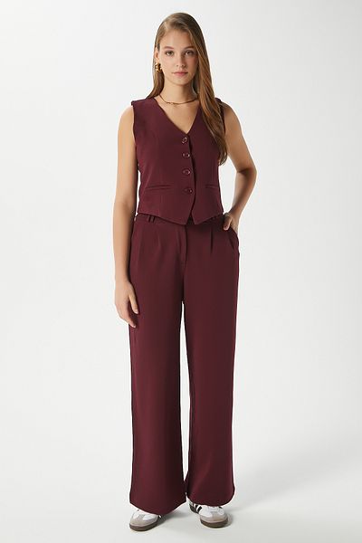 Ritnice Women's Petra Burgundy Vest Lycra Pants Bottom Top Set