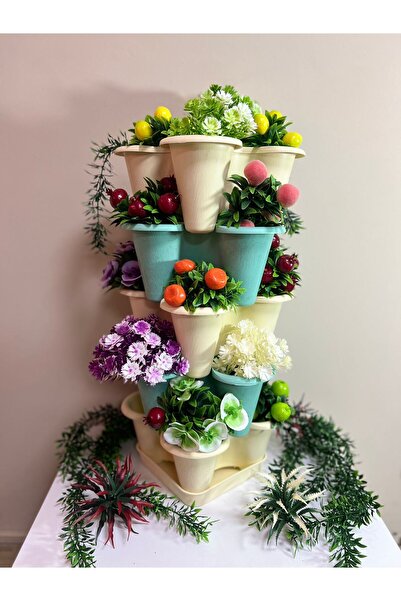 Baby Turco 5 Katlı Yonca Kule Saksı Seti | Çiçek Bitki Sebze Meyve Salon Mutfak Banyo Bahçe Saksı Seti MAVİBEYZ